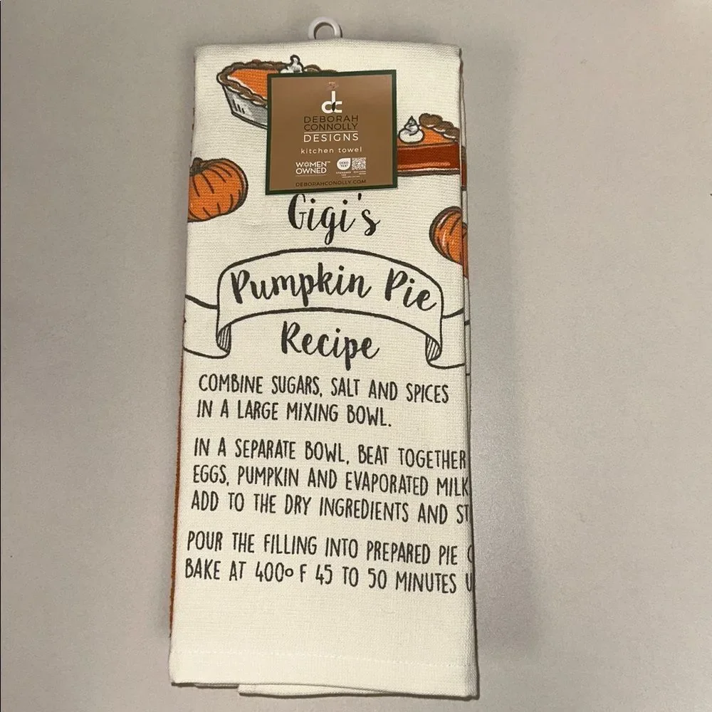 DC Ivory Orange Cotton Blend Fall Gigi’s Pumpkin Pie Recipe Kitchen Towels
